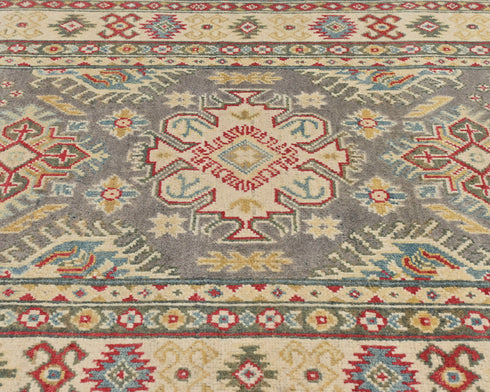 3x5 Gray Kuba Afghan Hand Knotted Wool Area Rug